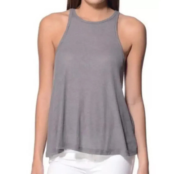 FREE‎ PEOPLE Ribbed High Neck Tank Women Size Small Gray Lightweight Causal - Picture 1 of 7
